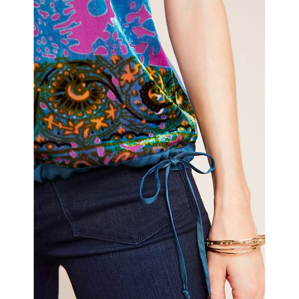 Tiny Anthropologie Lace Burnout Velvet Mixed Media Sleeveless Top Purple Blue‎ L - Picture 2 of 16